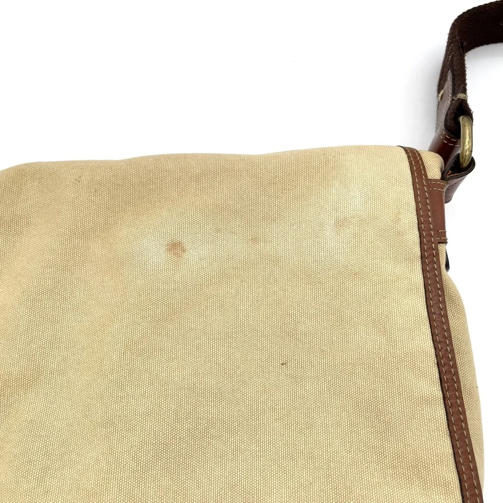 VTG Fossil Cotton Canvas and Leather Oversized Messenger Book Bag Unisex Travel